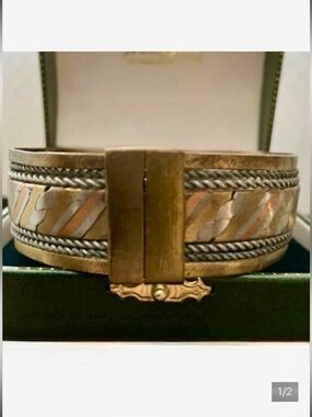 New Jeweler Made Bvlgari Style Tri-Tone Silver and Gold Cuff